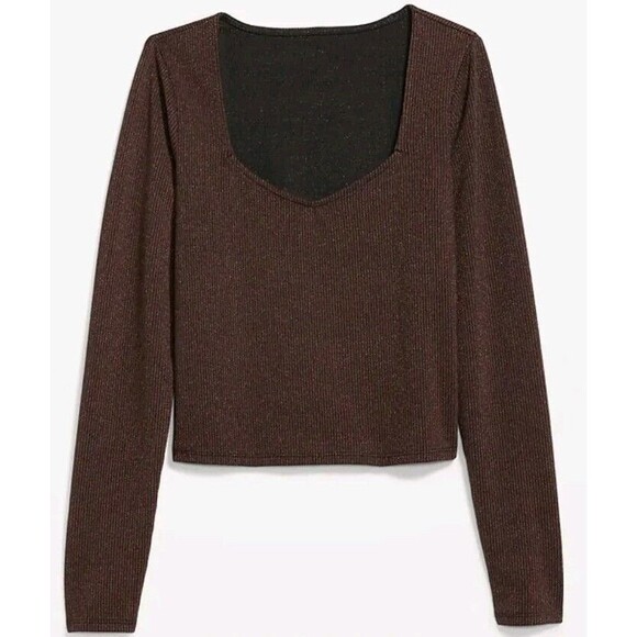 NWT Women's Old Navy Fitted Brown Shine Top Size 2X (20-22)Blouse Sparkle N5 - Picture 1 of 7